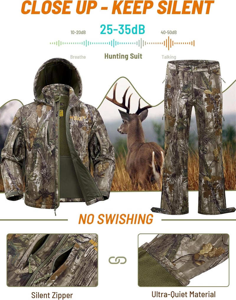 NEW VIEW Camo Hunting Clothes for Men, Quiet Warm Fleece Lining, Cold Weather Deer Hunting Jacket and Pants with Face Mask - Image 3